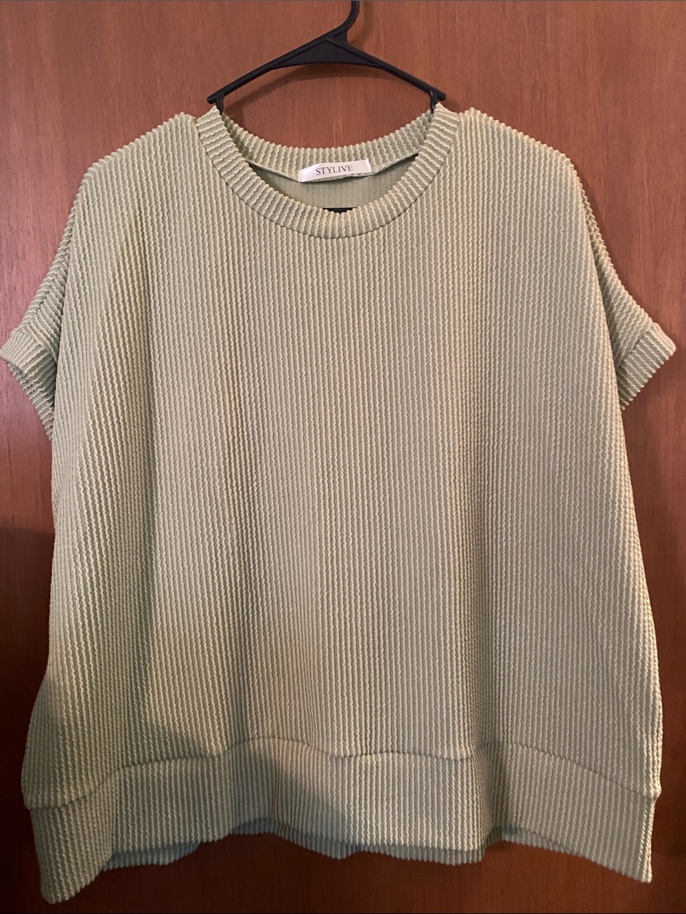 Stylive Women's Short-Sleeve Ribbed Top — Sage Green